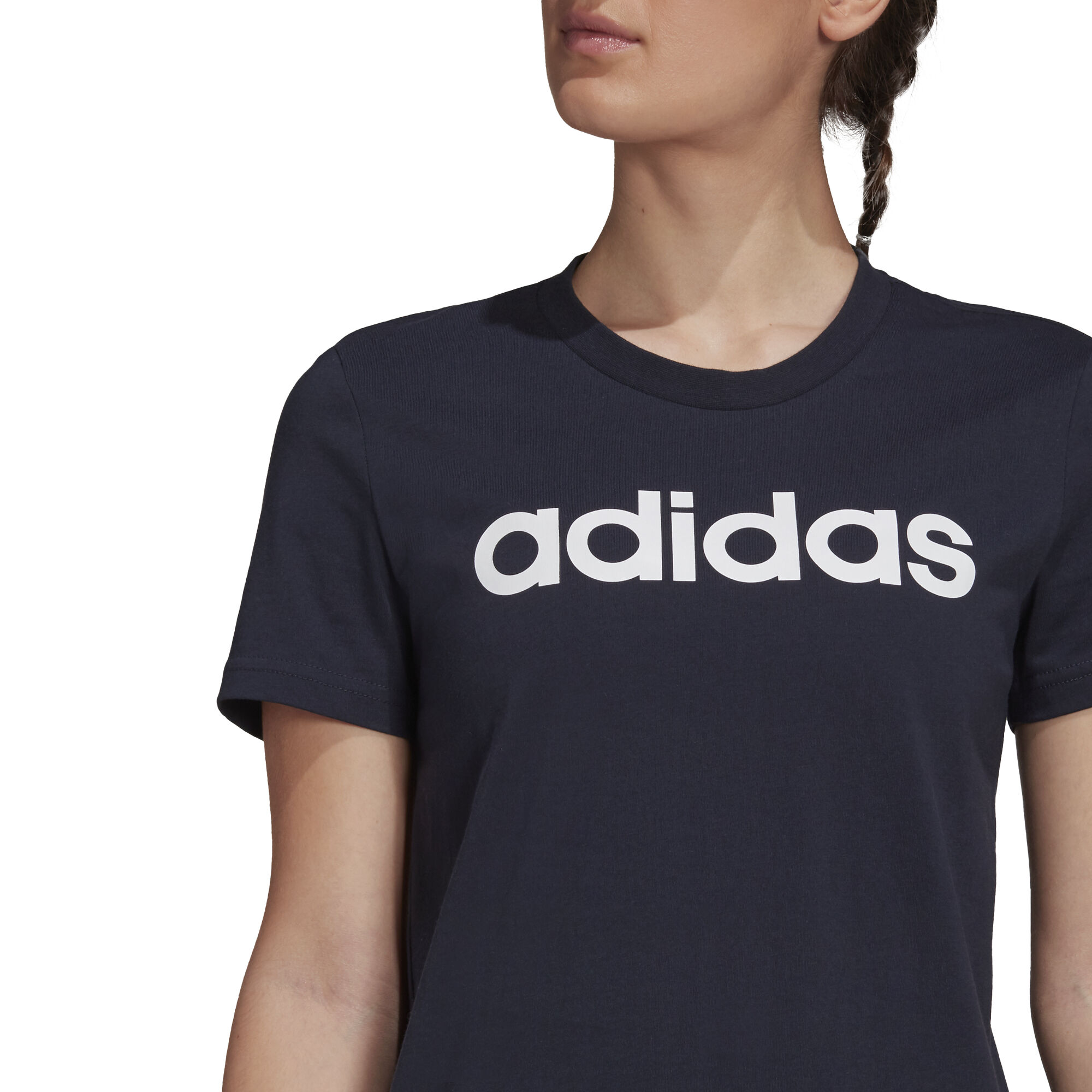 Linear T-Shirt Damen - Dunkelblau, Weiß