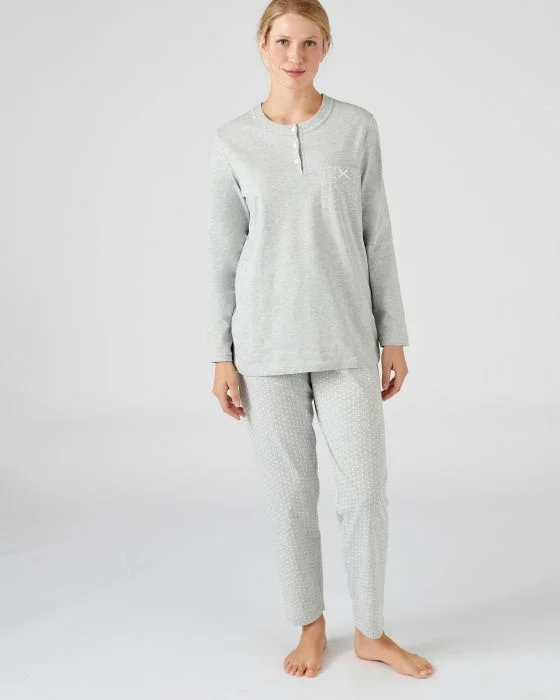 Pyjama-tunique en pur coton peigné, manches longues