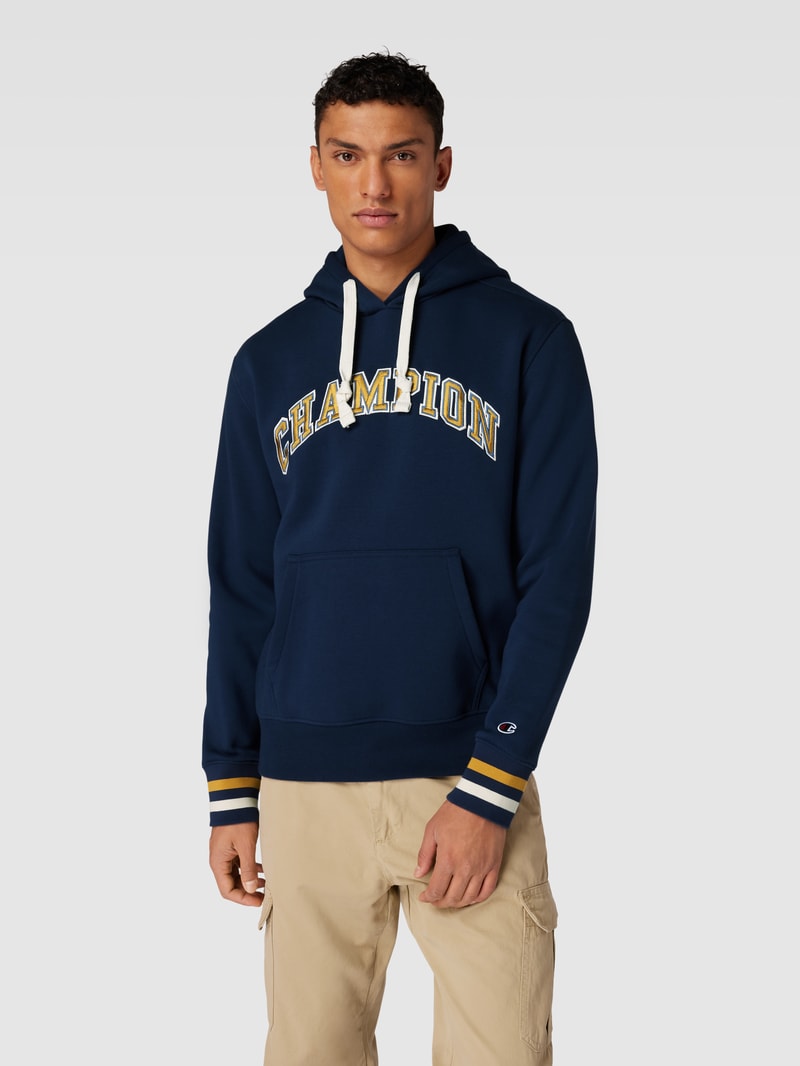 Hoodie mit Label-Stitching in marineblau