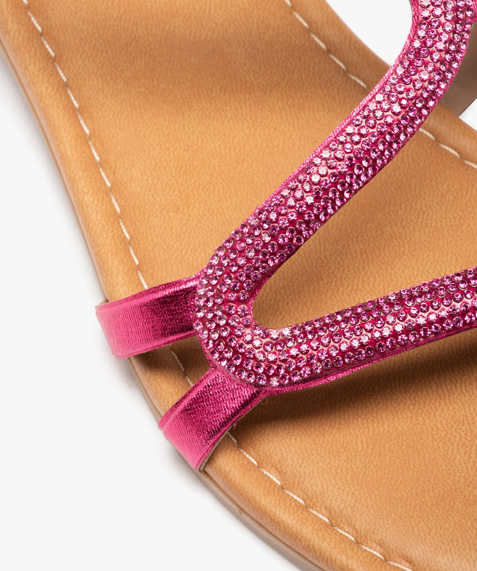 Sandales femme plates avec bride à strass métallisée rose | GEMO