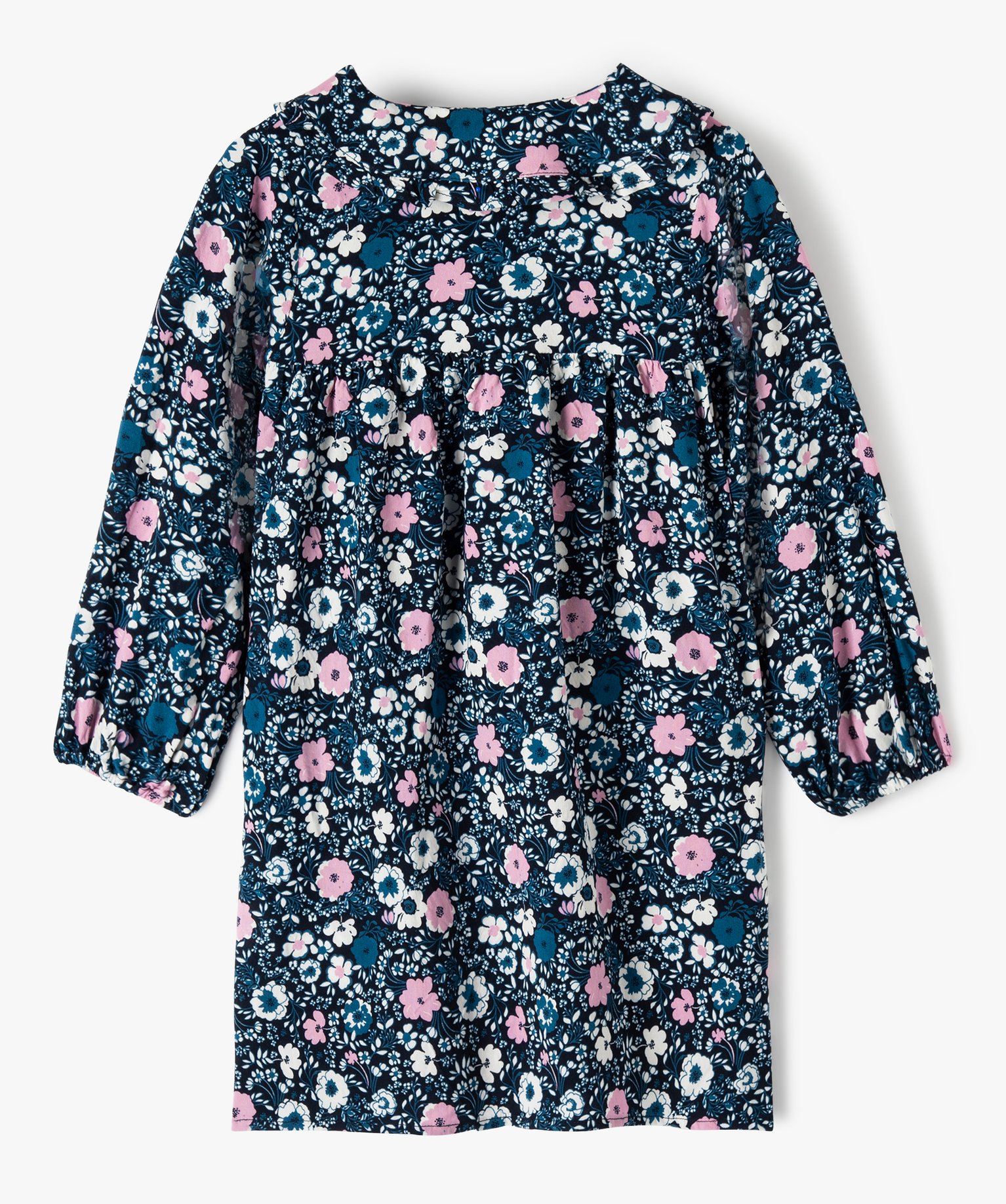 Robe fille fleurie à manches longues et grand col marine | GEMO