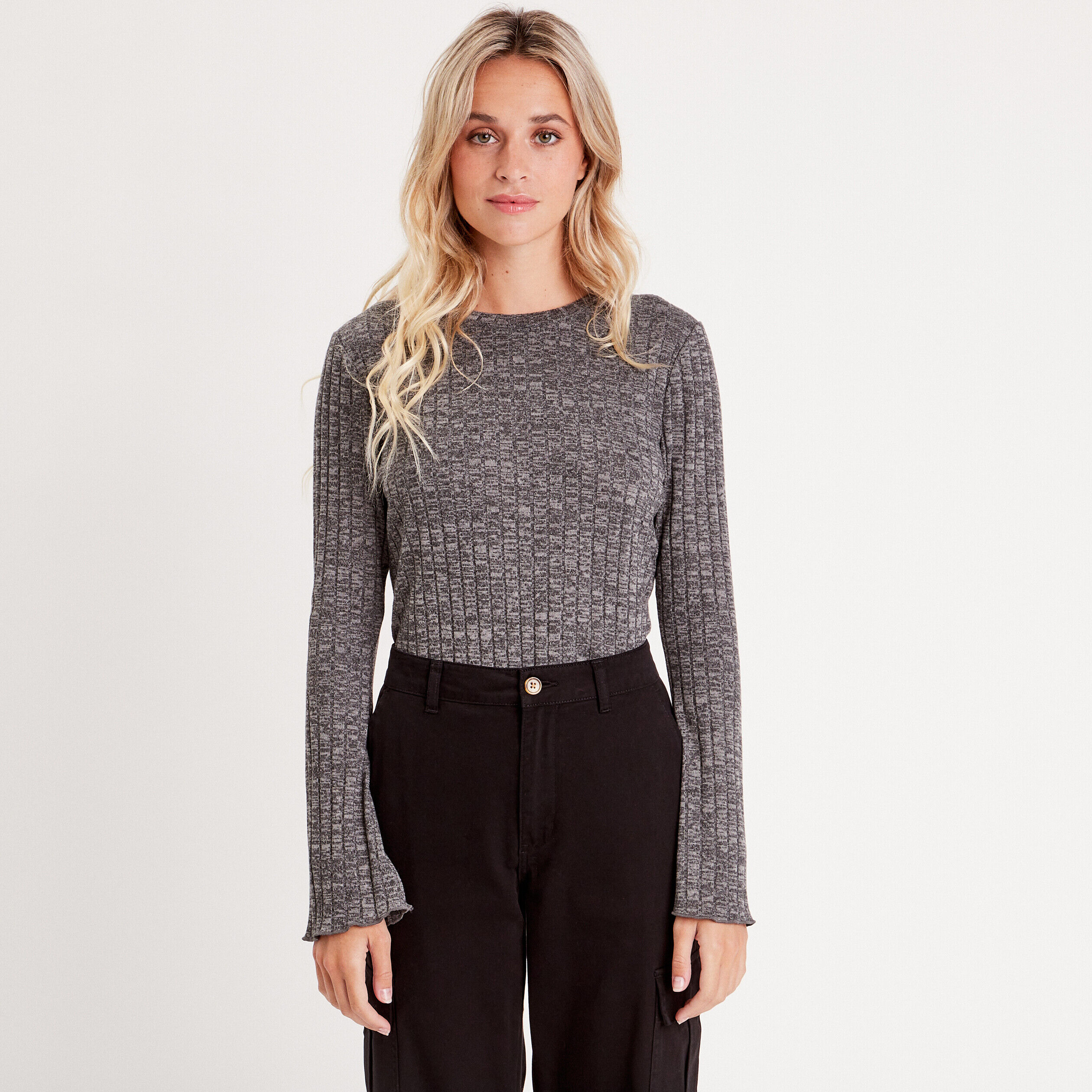 T-shirt manches évasées gris foncé femme | Cache Cache