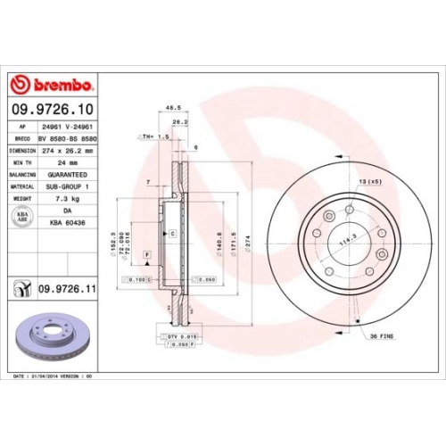 Bremsscheibe Brembo Vorderachse  2 Stück 09.9726.11 - ATU
