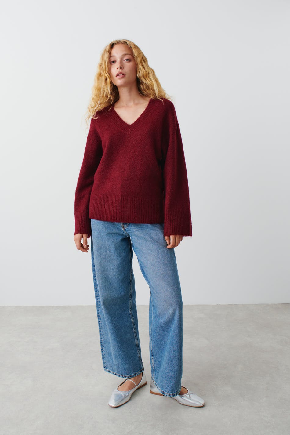V-neck knitted sweater