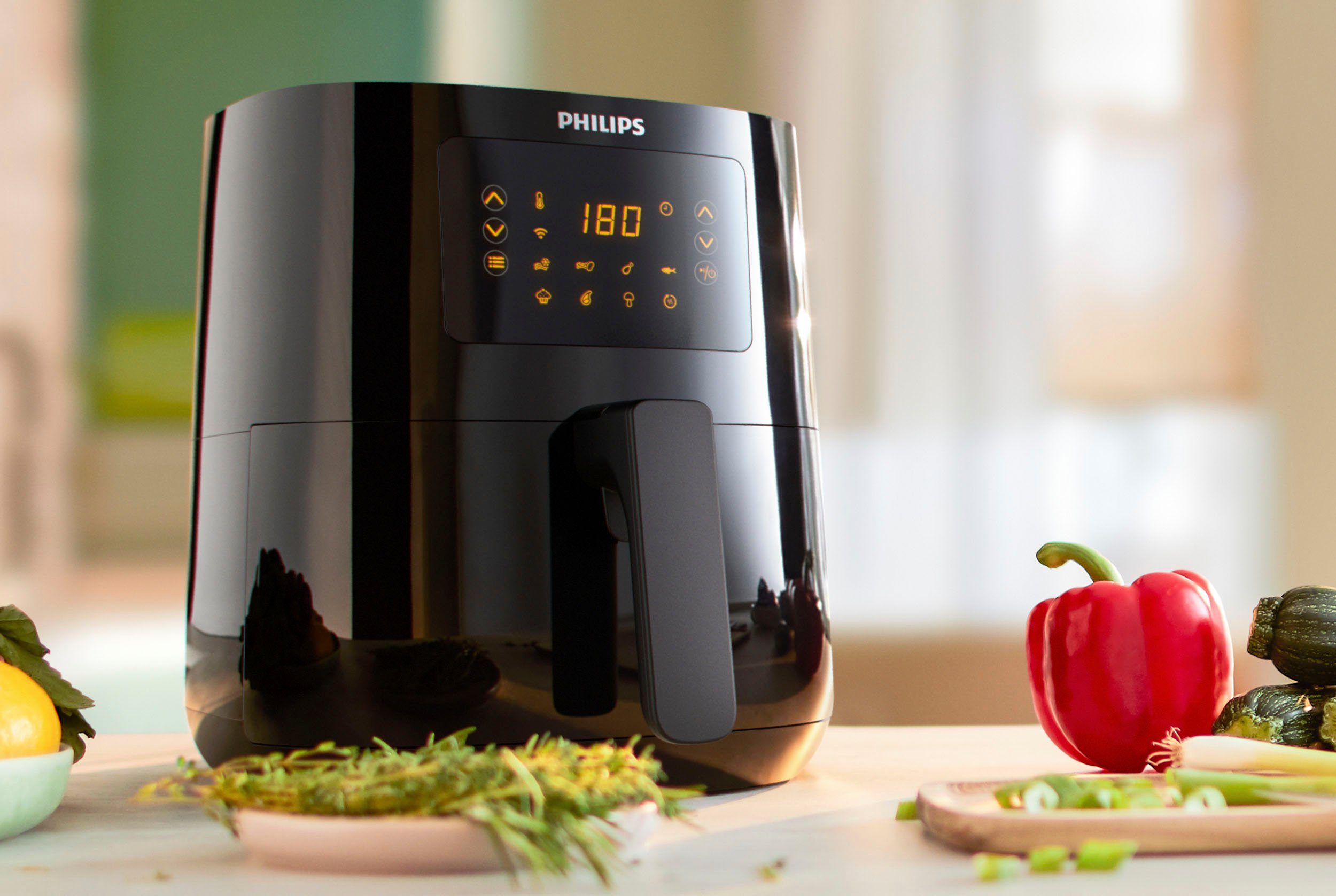 Philips Heißluftfritteuse HD9255/90 Airfryer Essential Connected, 1400 W, Rapid Air Heißlufttechnologie, digitales Display, mit W-Lan