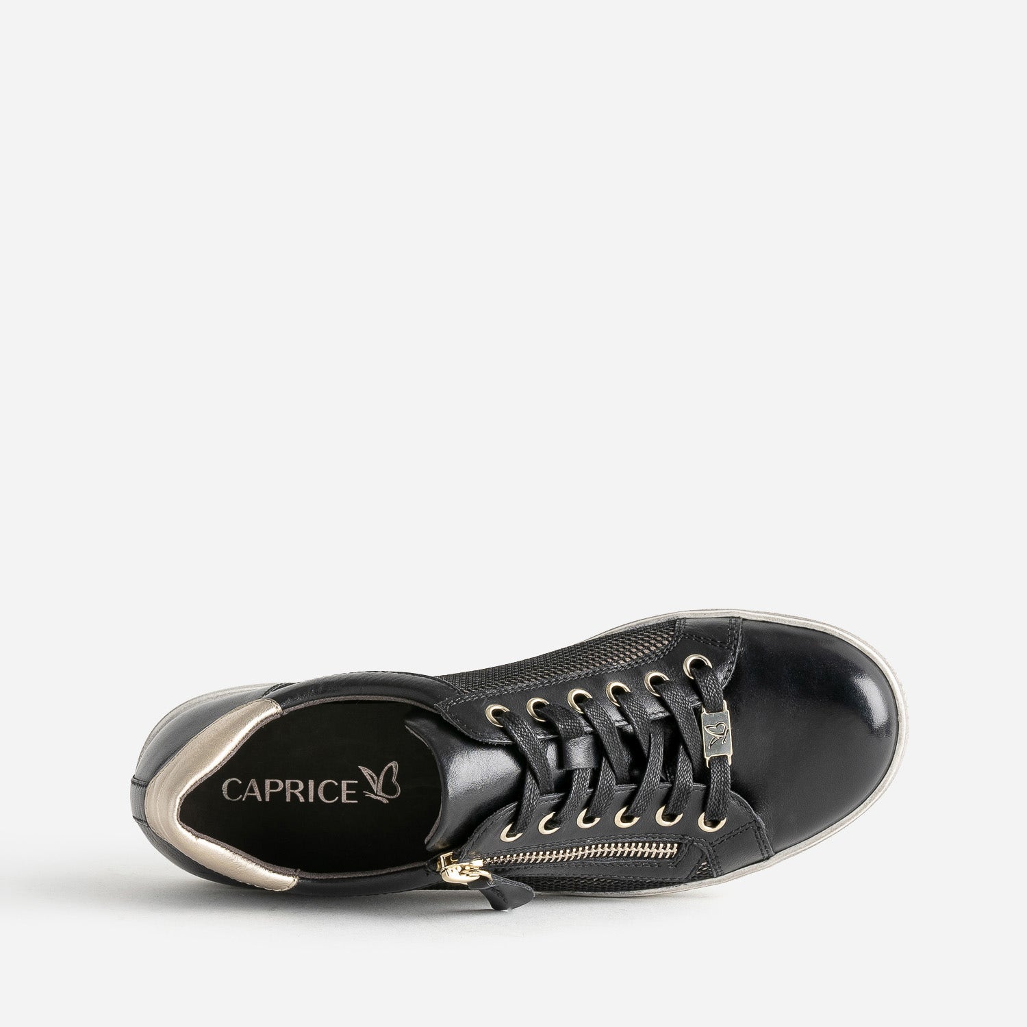 Tennis CAPRICE noire en cuir détails dorés