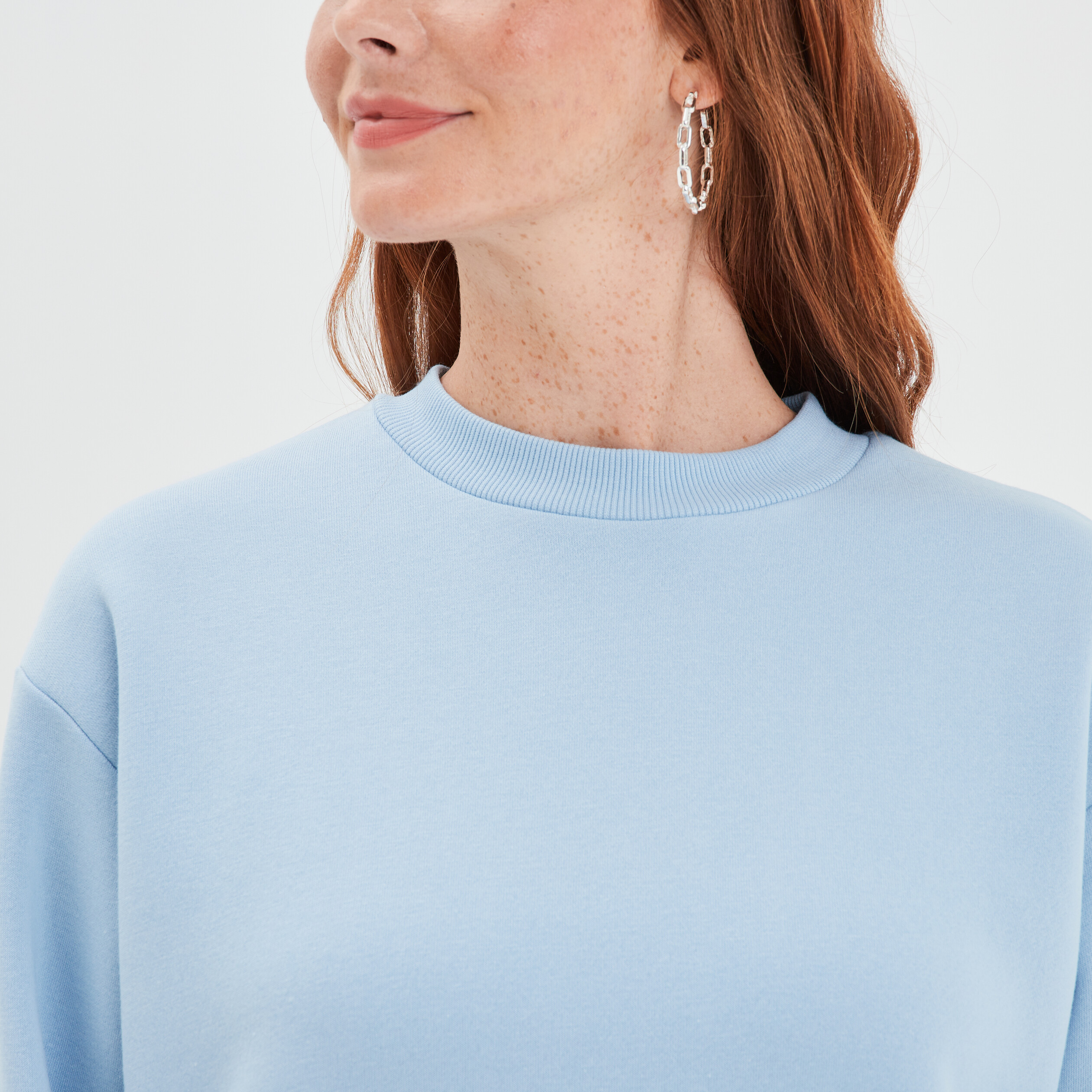 Sweat oversize mi-long col rond bleu gris femme | La Halle