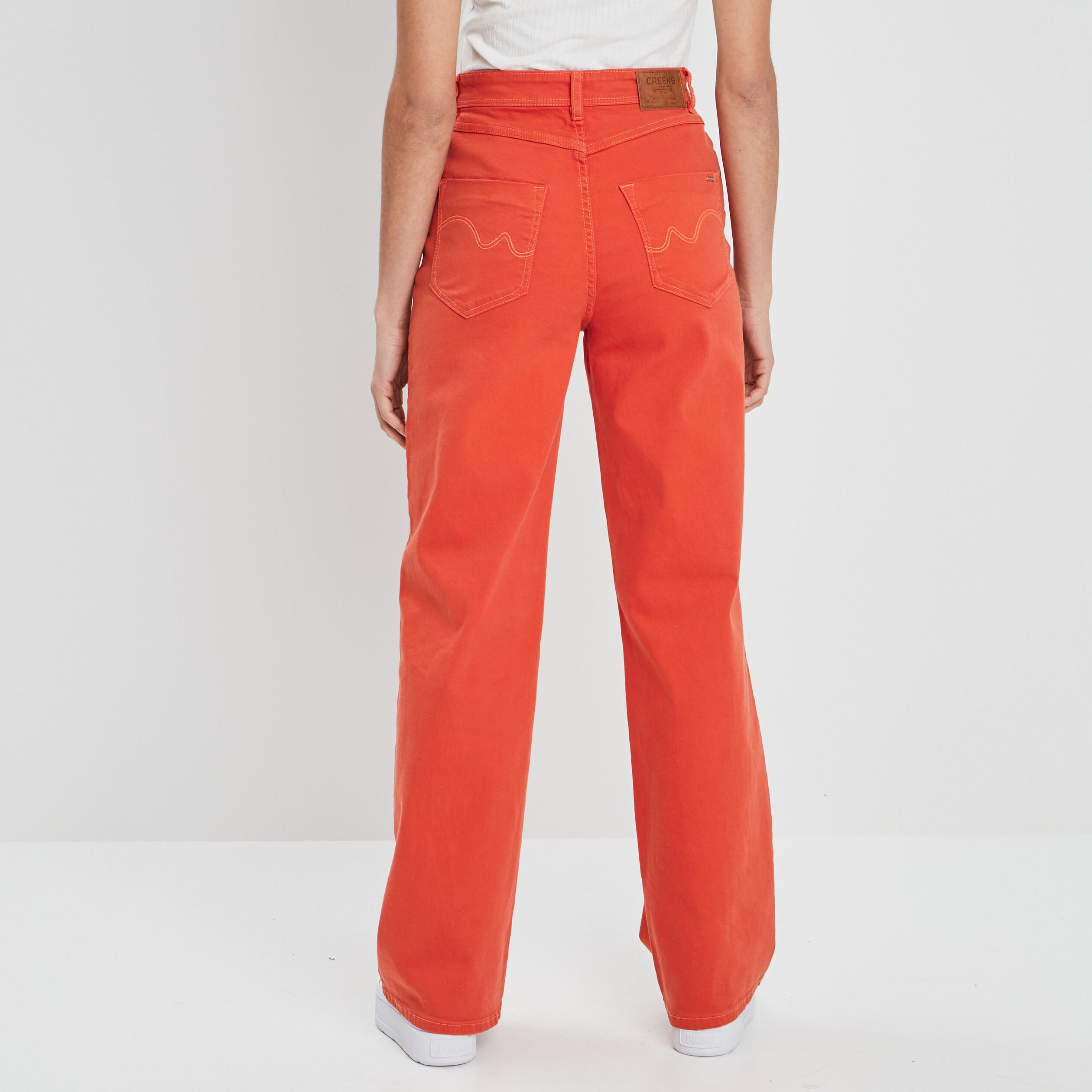 Pantalon large taille haute rouge femme | La Halle