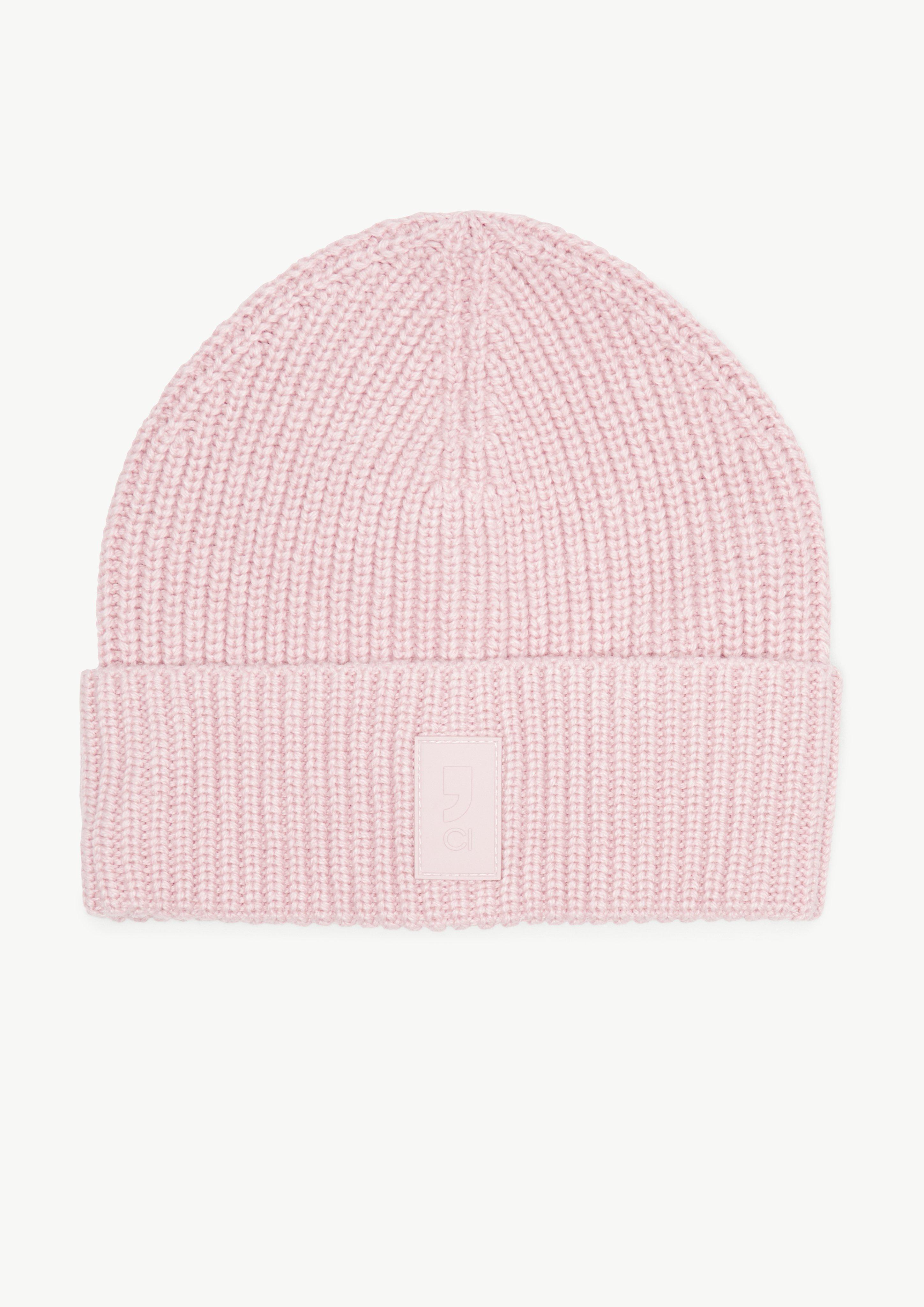 Strickmütze mit Label-Patch - zartrosa