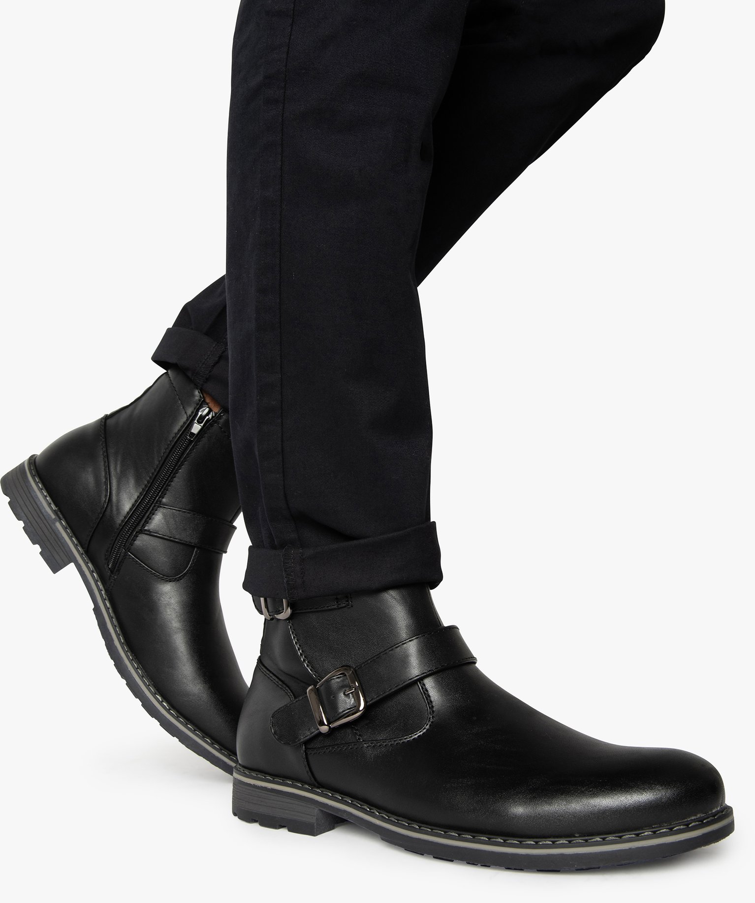 Boots homme à boucles décoratives et doublure chaude noir | GEMO