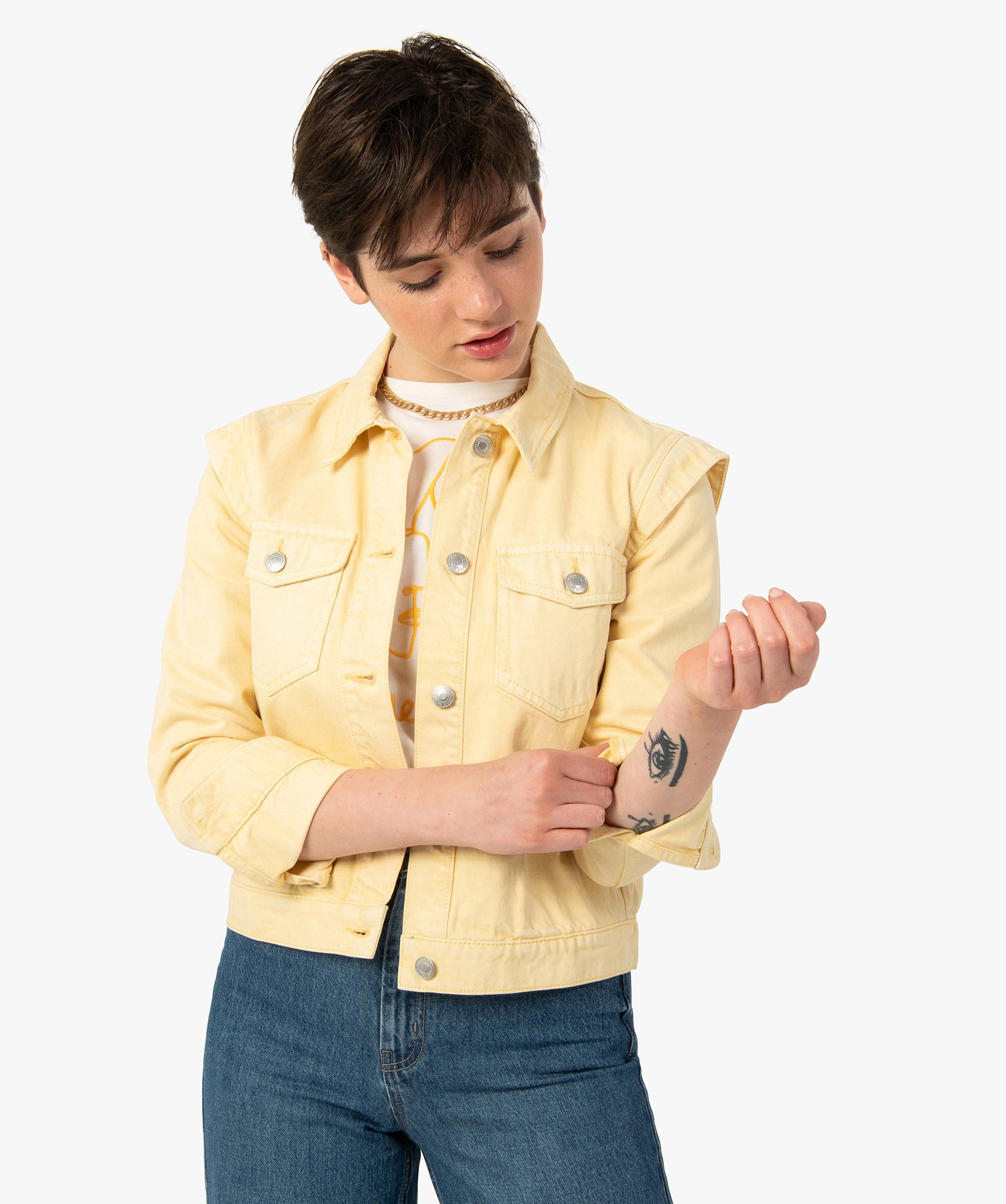 Veste femme en denim à épaulettes jaune | GEMO