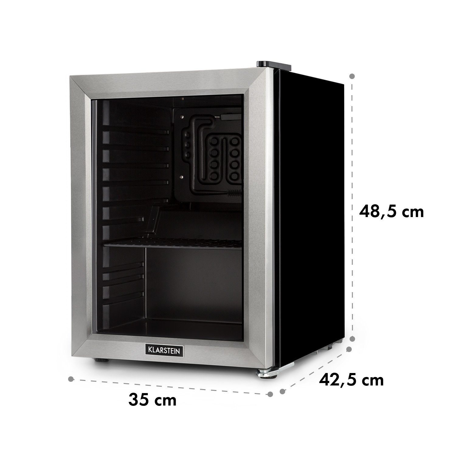 Klarstein Table Top Kühlschrank HEA13-Beersafe-XS 10034121, 48.5 cm hoch, 35 cm breit, Bierkühlschrank Getränkekühlschrank Flaschenkühlschrank mit Glastür
