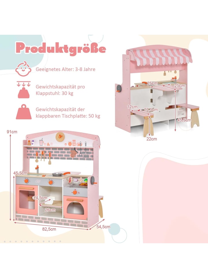 COSTWAY 2 in 1 Spielküche in Rosa günstig kaufen 91 cm