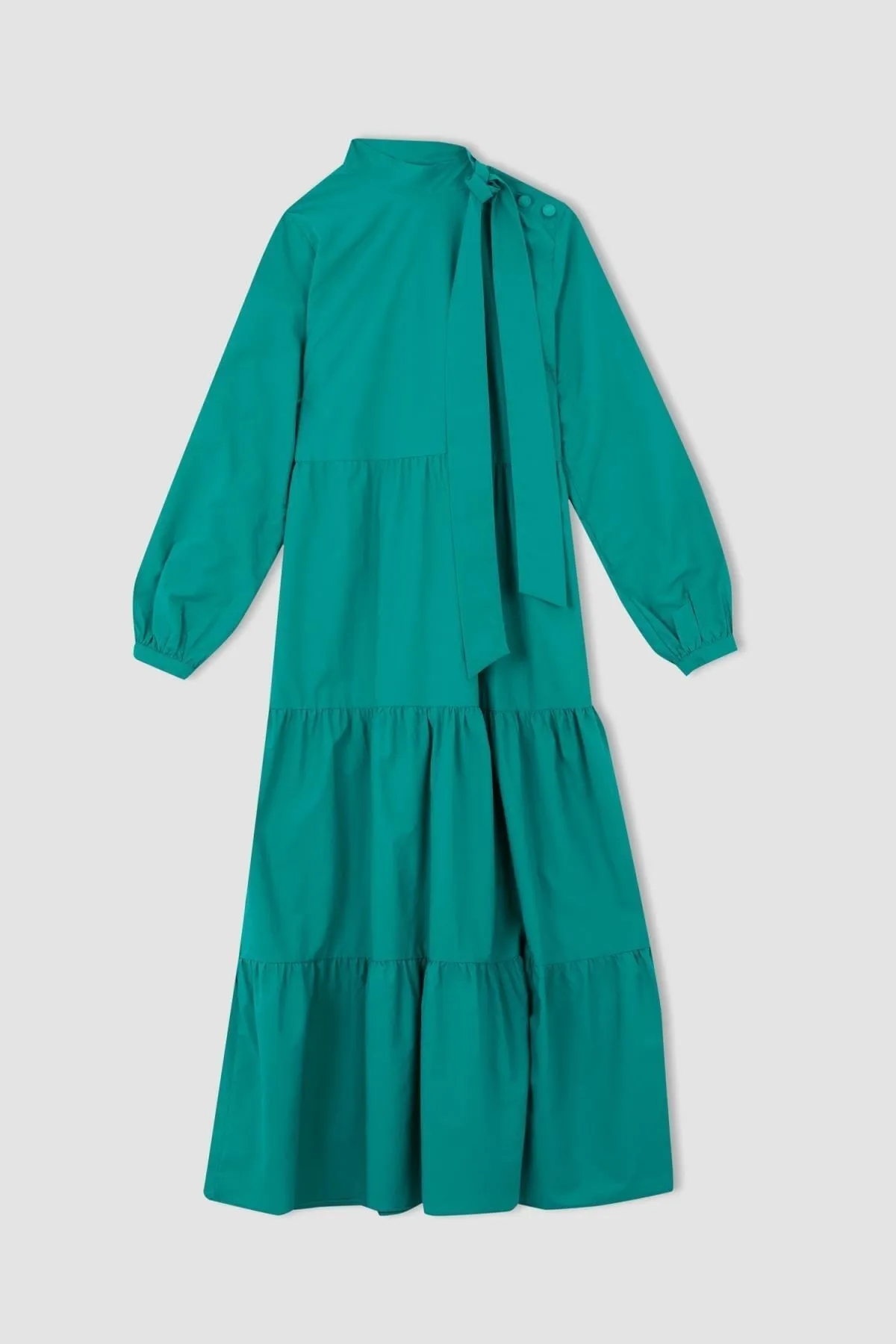 DeFacto  Langes Kleid aus Popeline mit entspannter Passform, Schalkragen und Volants