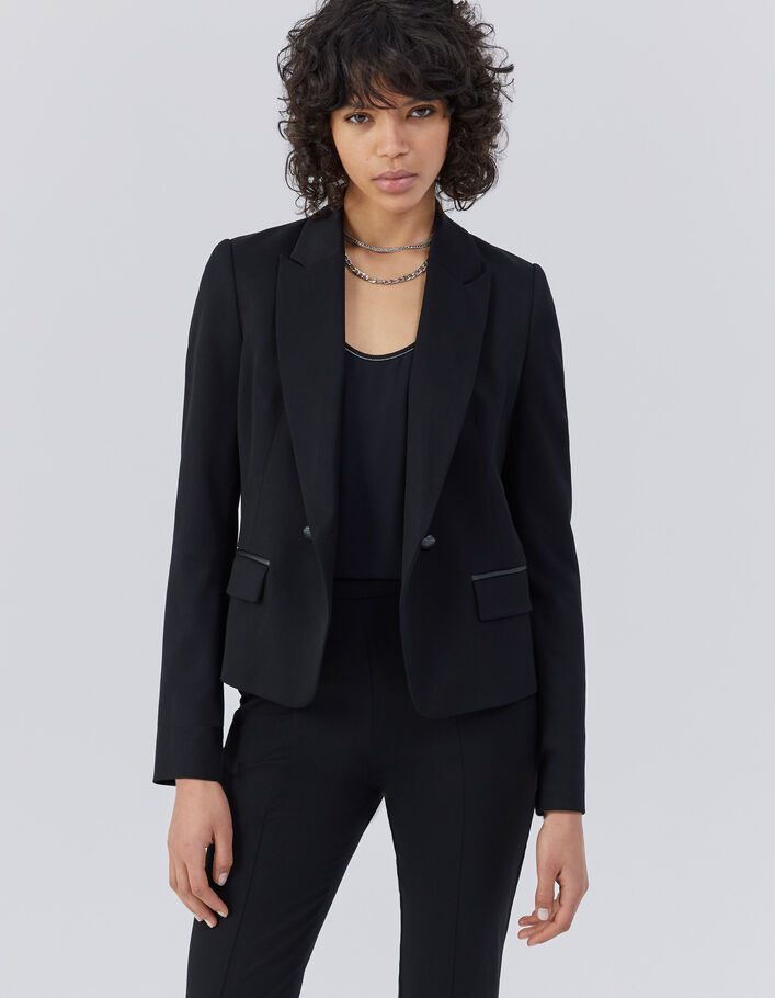 Veste tailleur en twill noir coupe ajustée femme
