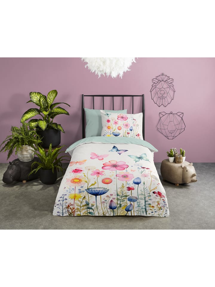 Pure Mikrofaser-Bettwäsche-Set in Weiß/ Grün günstig kaufen 140x200/220 cm