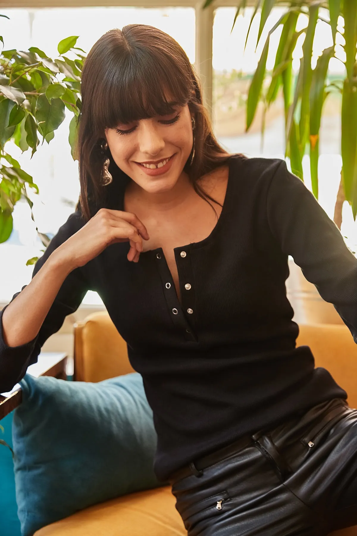 Olalook  Schwarze karierte Camisole-Bluse für Damen BLZ-19000588