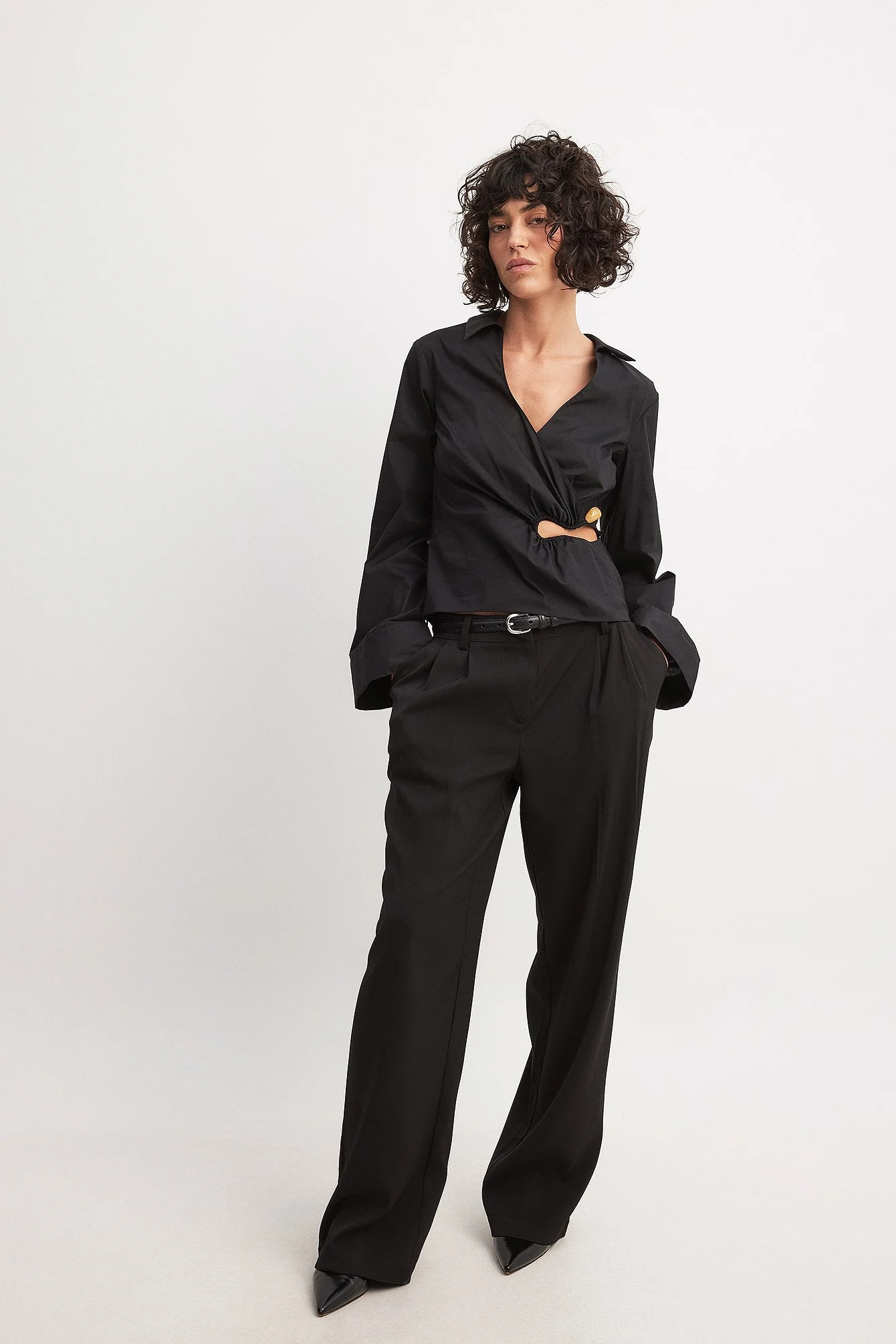 Cut Out Metal Detail Cotton Shirt