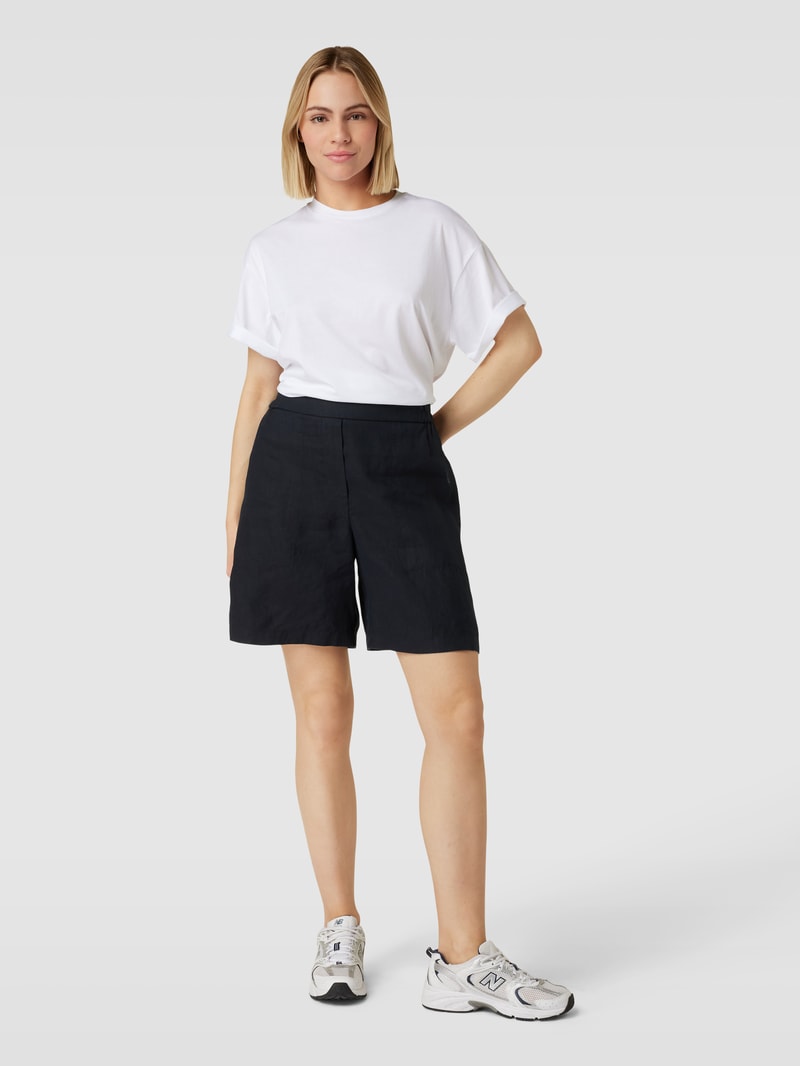 Shorts aus Leinen mit Paspeltasche am Gesäß in marineblau