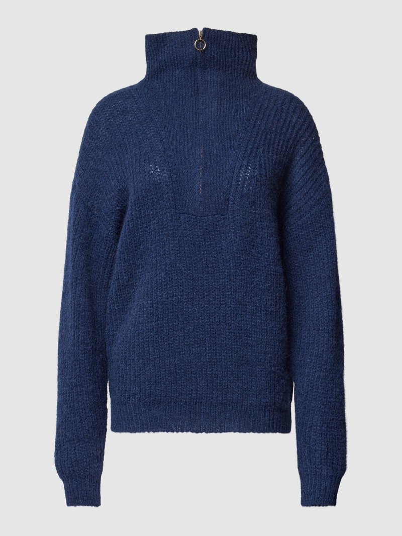 Strickpullover mit Troyer-Kragen in marineblau