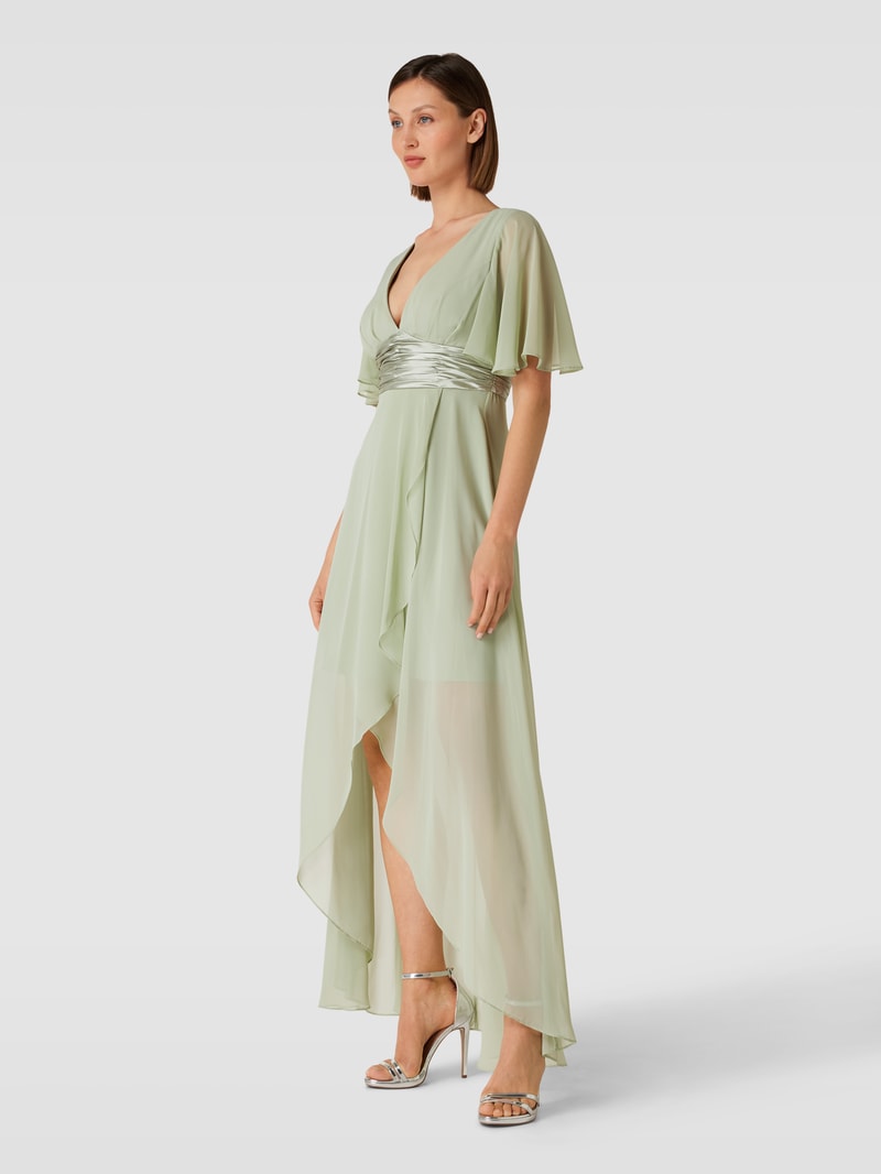 Abendkleid mit Satinpasse in lindgrün meliert