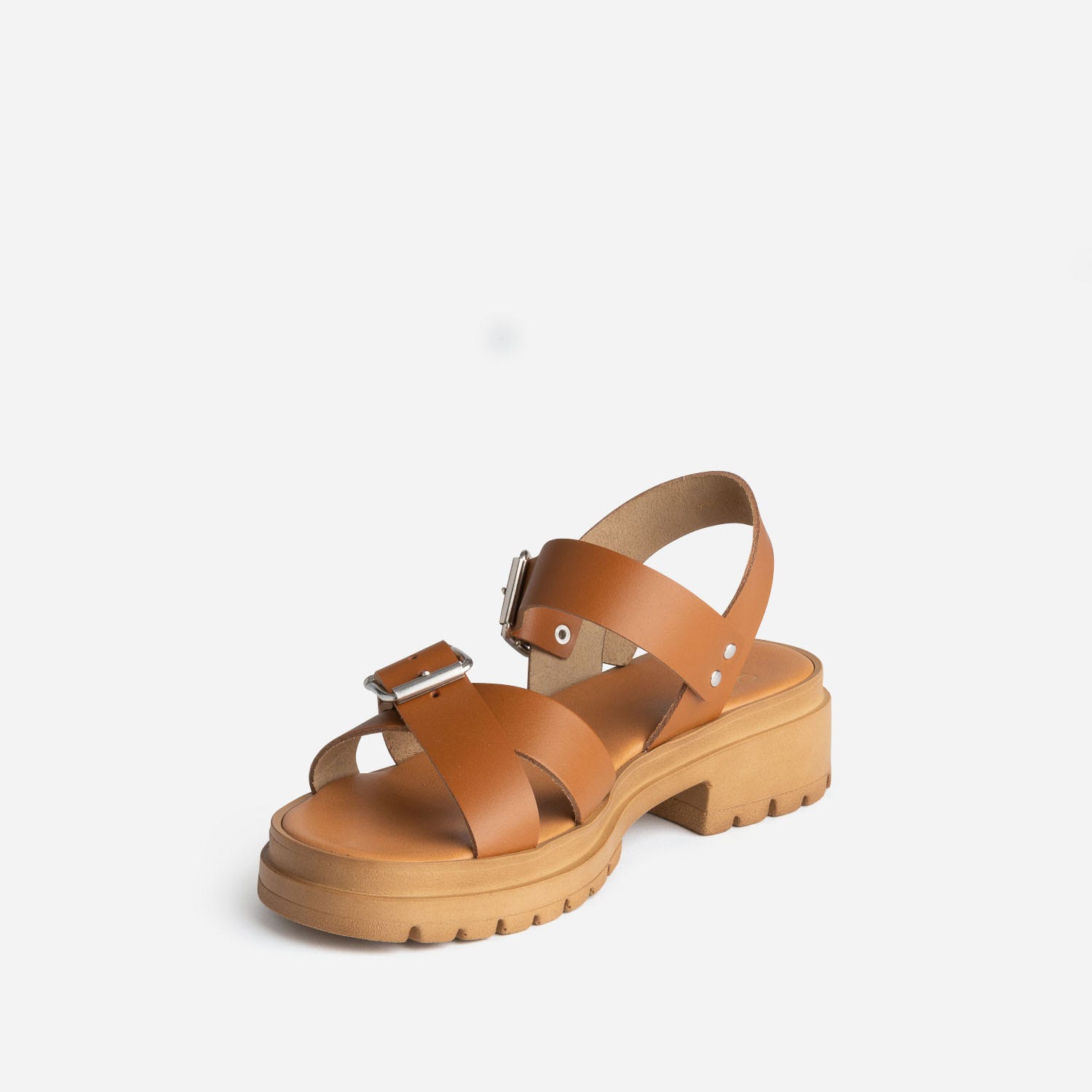 Sandale TEXTO camel en cuir à semelle crantée