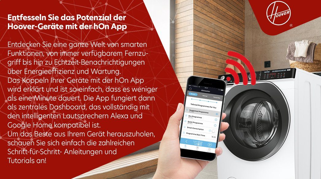 Hoover Waschtrockner HDP 5106AMBC/1-S, 10,00 kg, 6 kg, 1500 U/min, Mix-Power-System, WiFi & Bluetooth (hOn-App), Active Steam