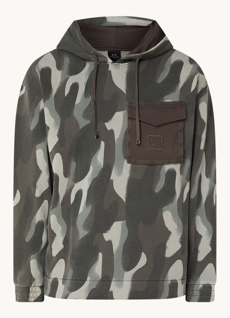 Armani Exchange Hoodie with camouflage print and chest pocket