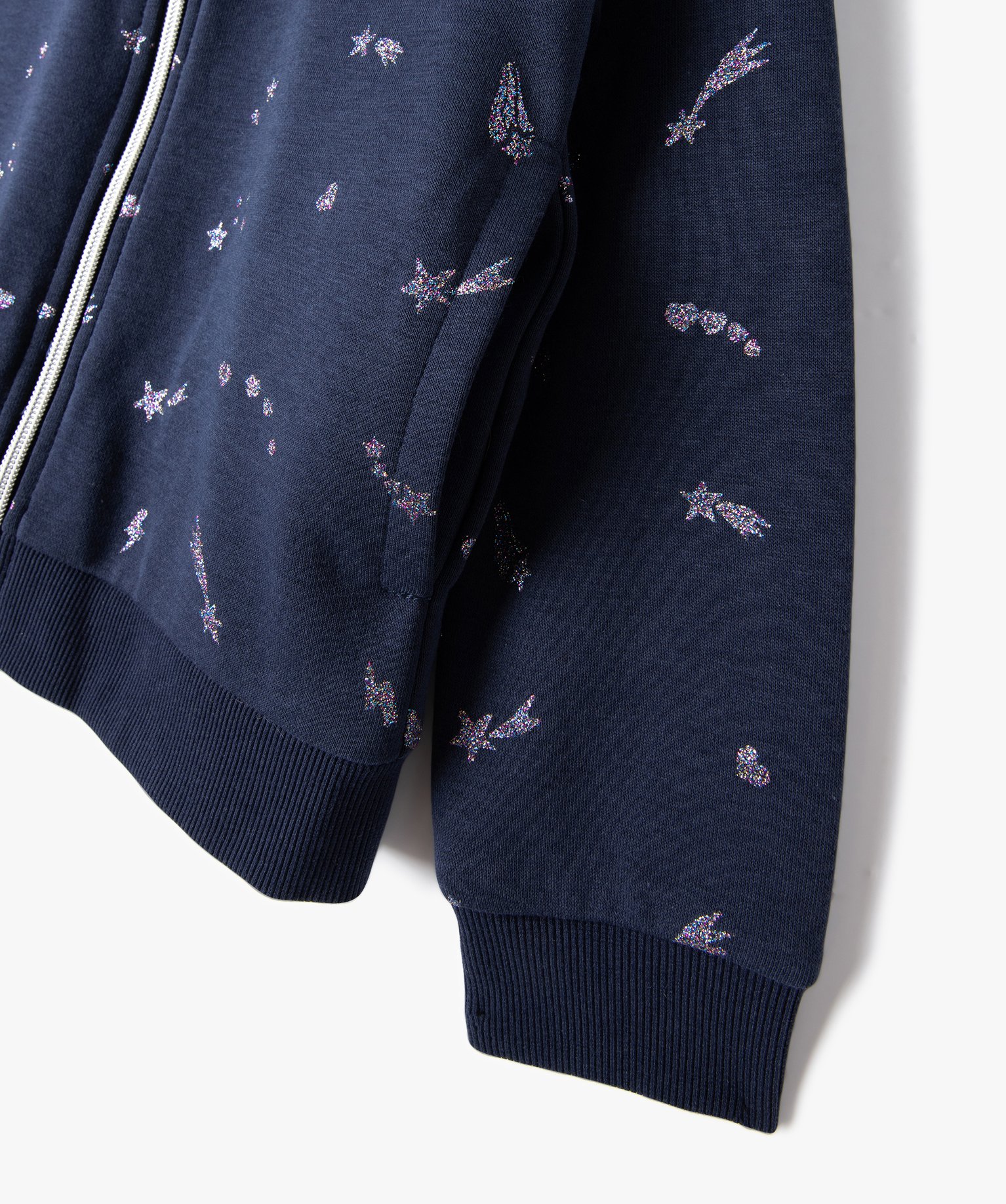 Sweat à capuche zippé à motifs pailletés fille marine | GEMO