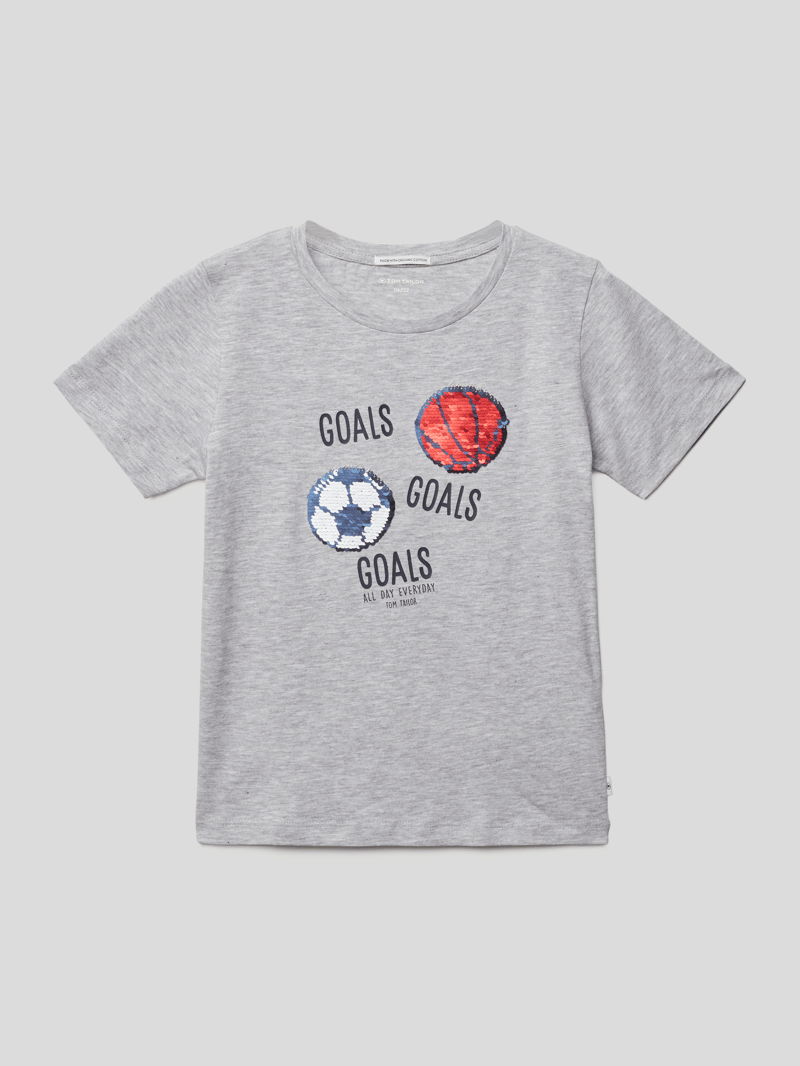 T-Shirt mit Motiv-Print in mittelgrau meliert