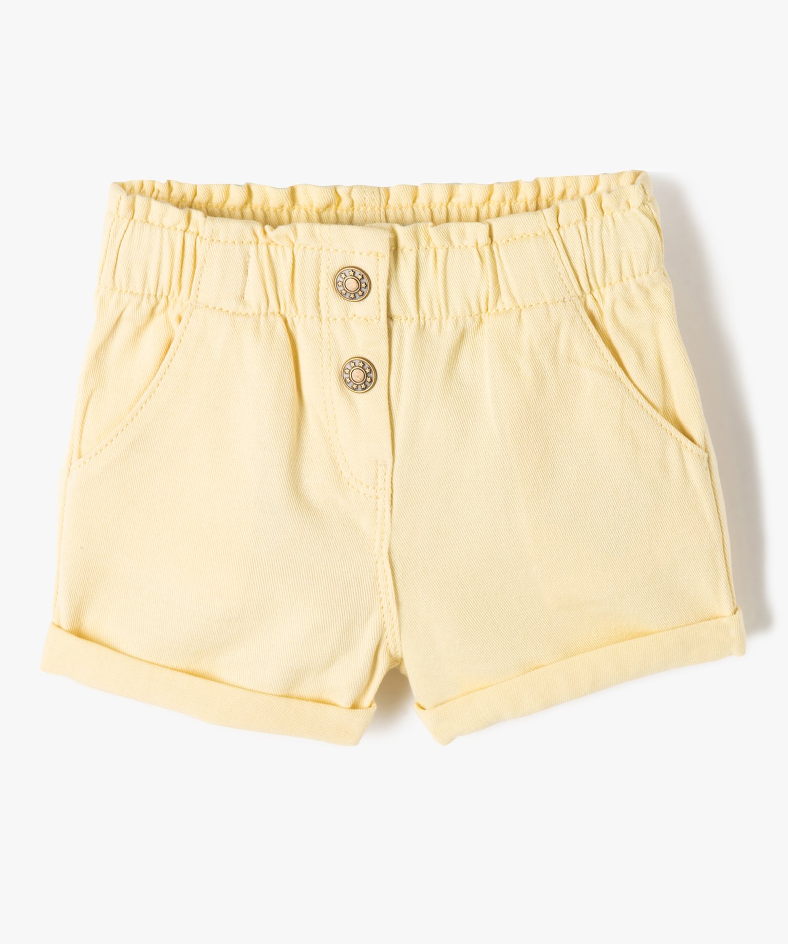 Short bébé fille uni avec ceinture élastiquée jaune | GEMO