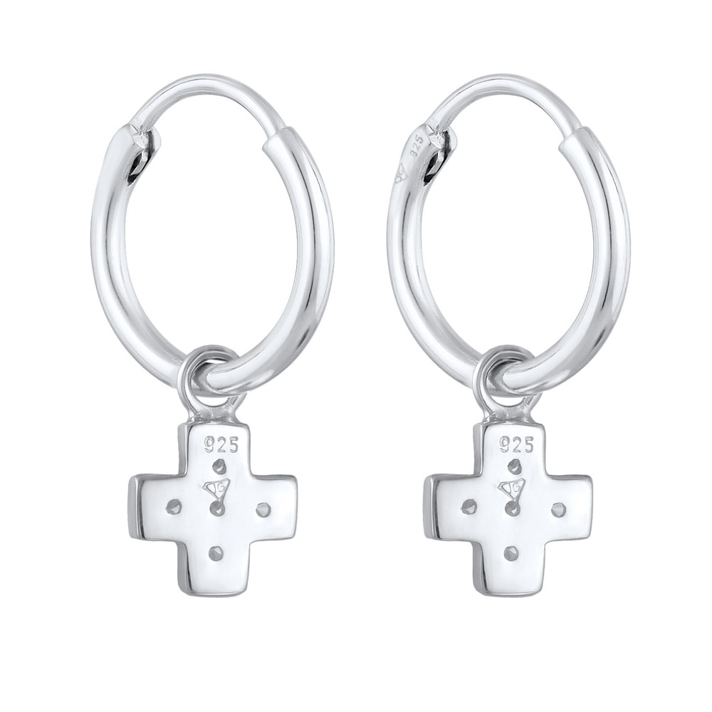 Elli Elli Boucles d'Oreilles Femmes créoles pendentif croix avec zircon en argent ster Boucles d'oreilles