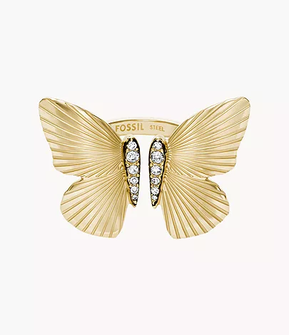 Fossil Ring Metamorphosis Butterfly Statement Edelstahl goldfarben