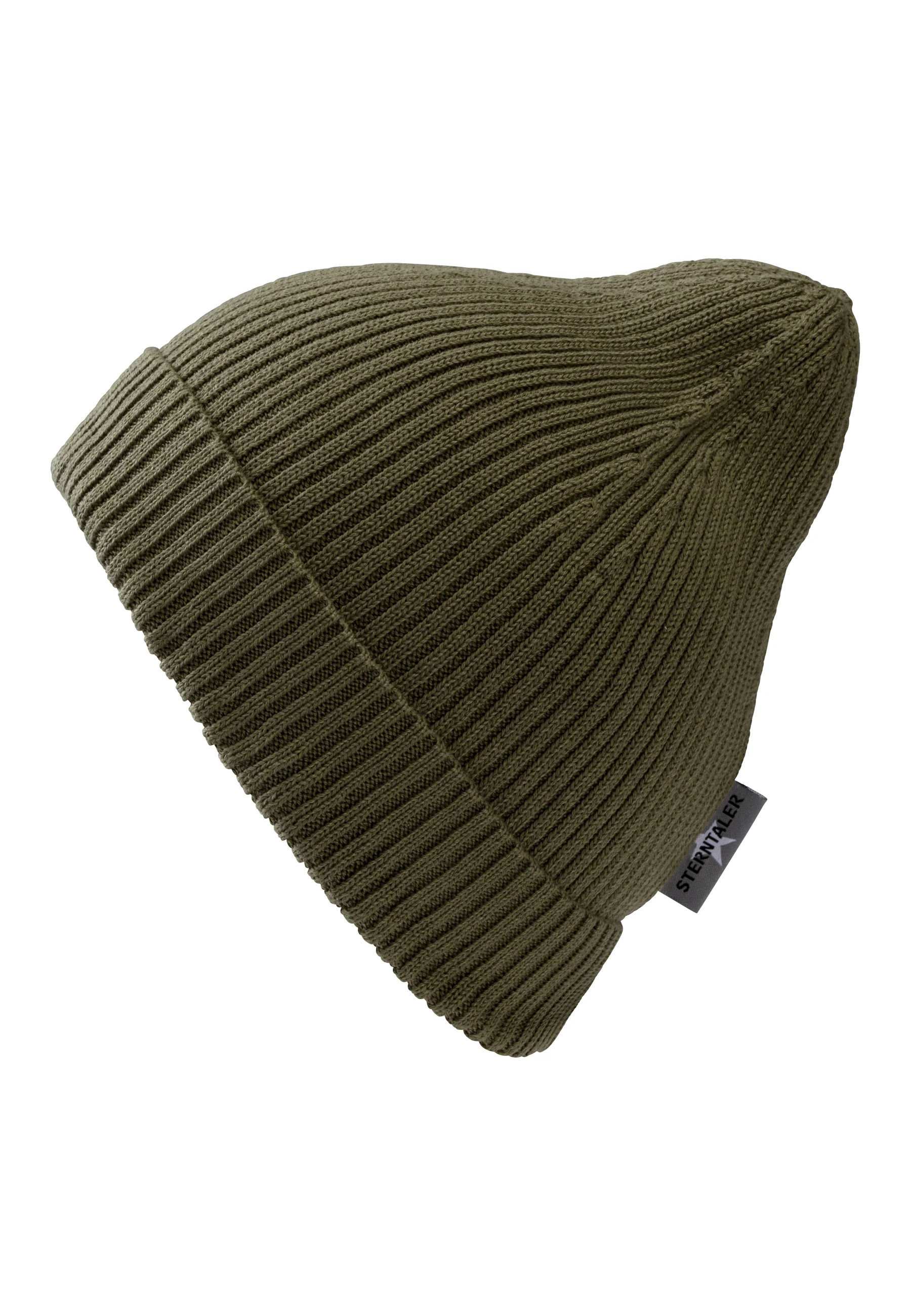 Strickmütze GOTS Uni im Rippenmuster mit Umschlag