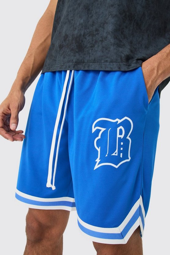 Lockere Mesh Basketball-Shorts mit B-Applikation