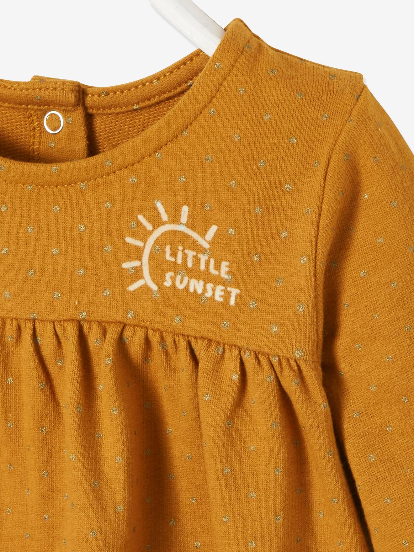 Ensemble cardigan brodé + robe en molleton + collant bébé caramel imprimé