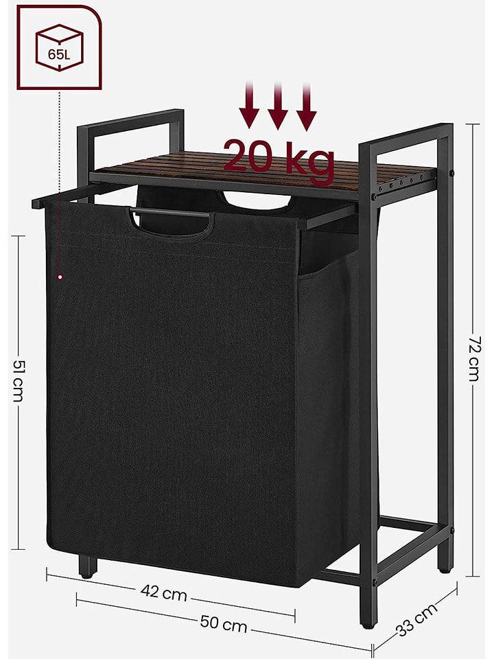 Songmics Wäschekorb in Schwarz/ Braun - (B)50 x (H)72 x (T)33 cm günstig kaufen onesize