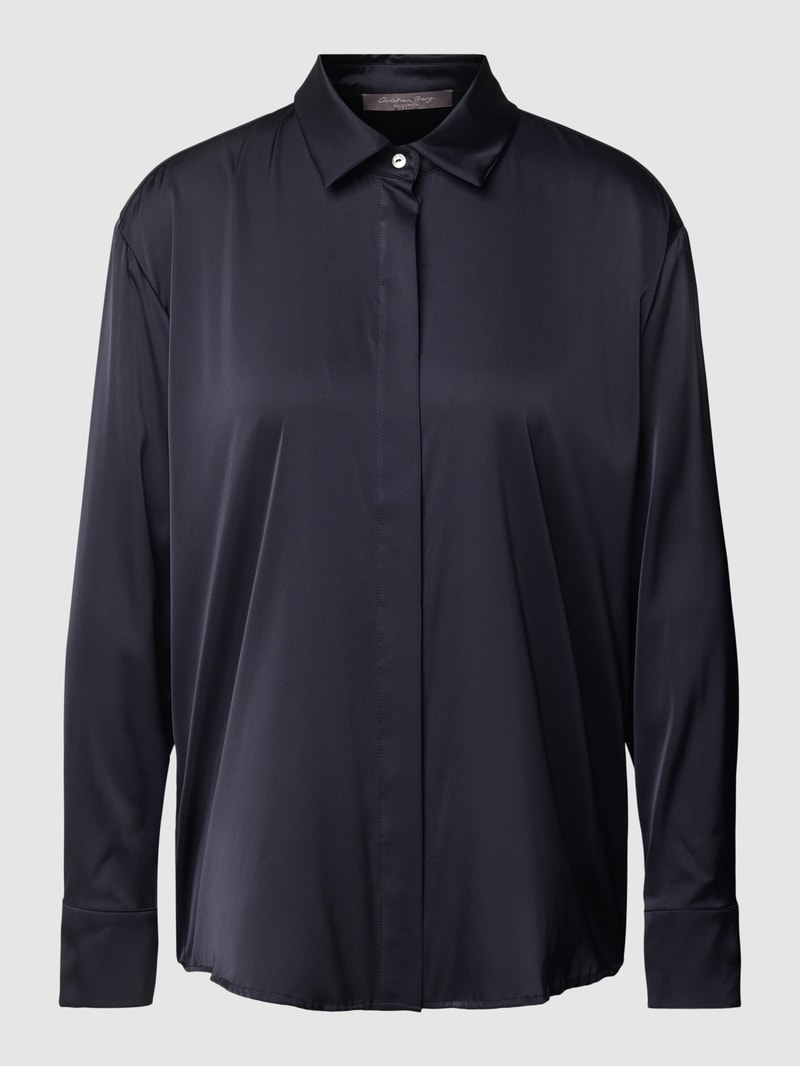 Bluse in Satin-Optik mit verdeckter Knopfleiste in marineblau