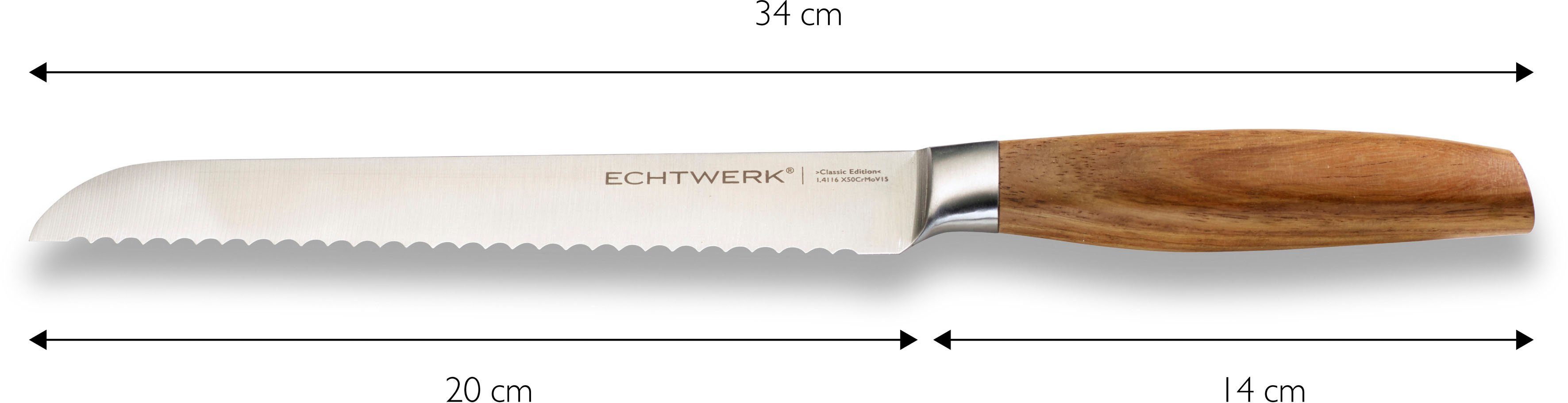 ECHTWERK Brotmesser Classic Edition, Küchenmesser, Edelstahl, Klingenlänge 20 cm, Griff aus Akazienholz