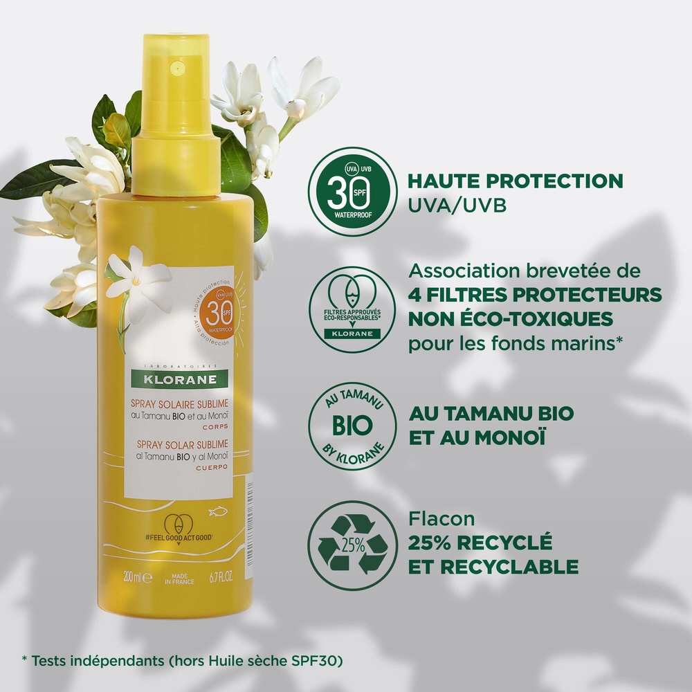 Klorane SOLAIRE Spray solaire sublime SPF 30 - 2 00ml Spray solaire