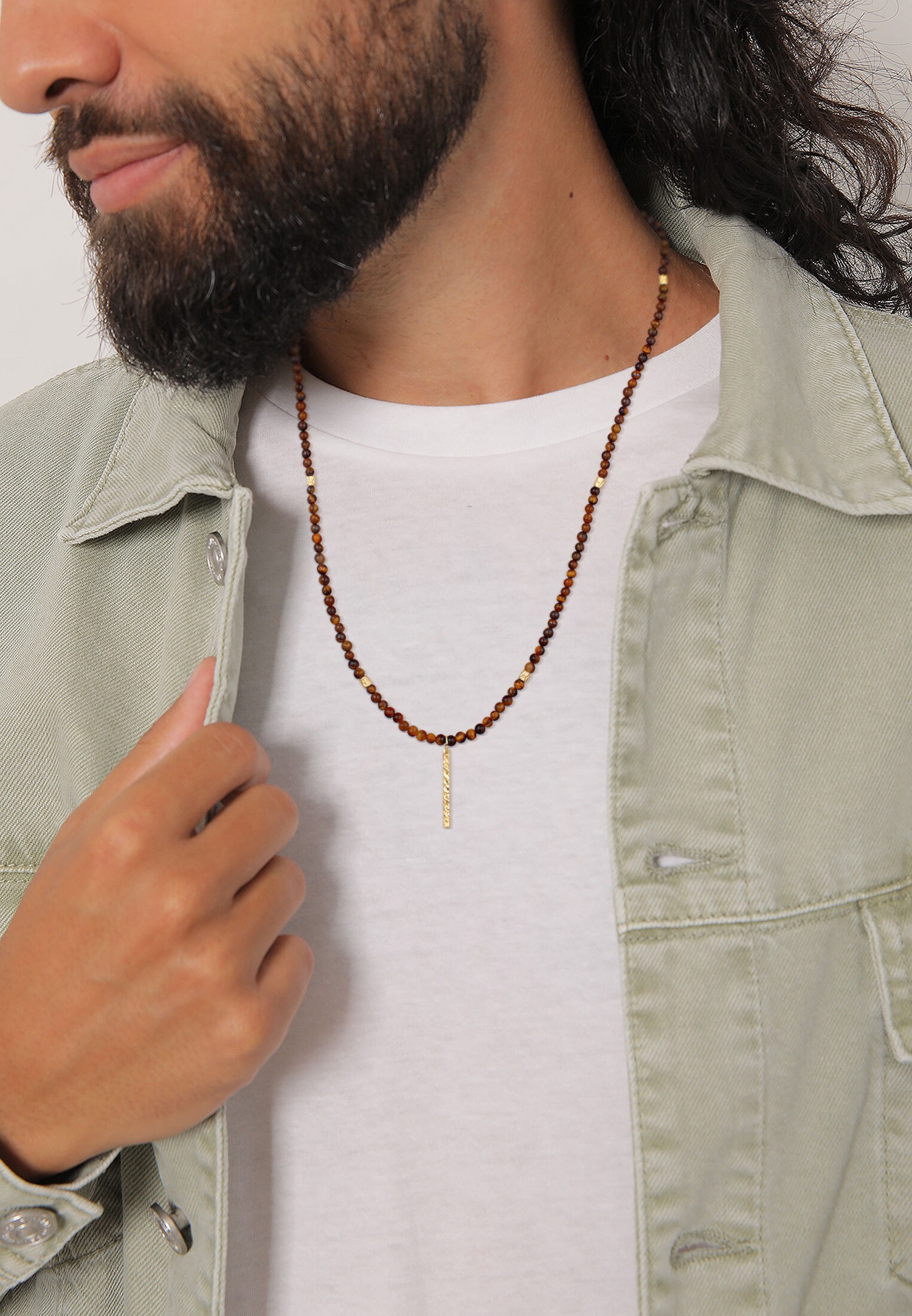 KUZZOI Men's 925 Sterling Silver Tiger Eye Pearl Ingot Pendant