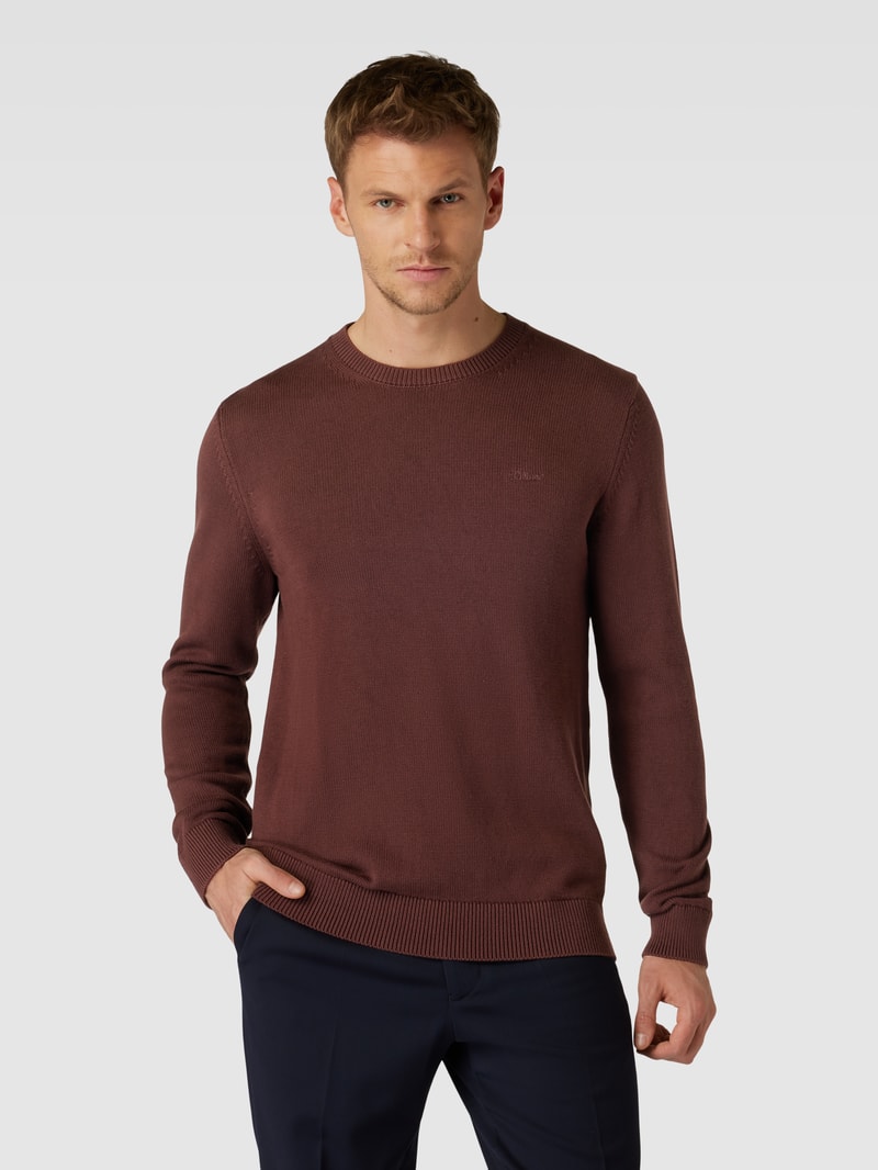 Strickpullover mit Label-Stitching in bordeaux rot
