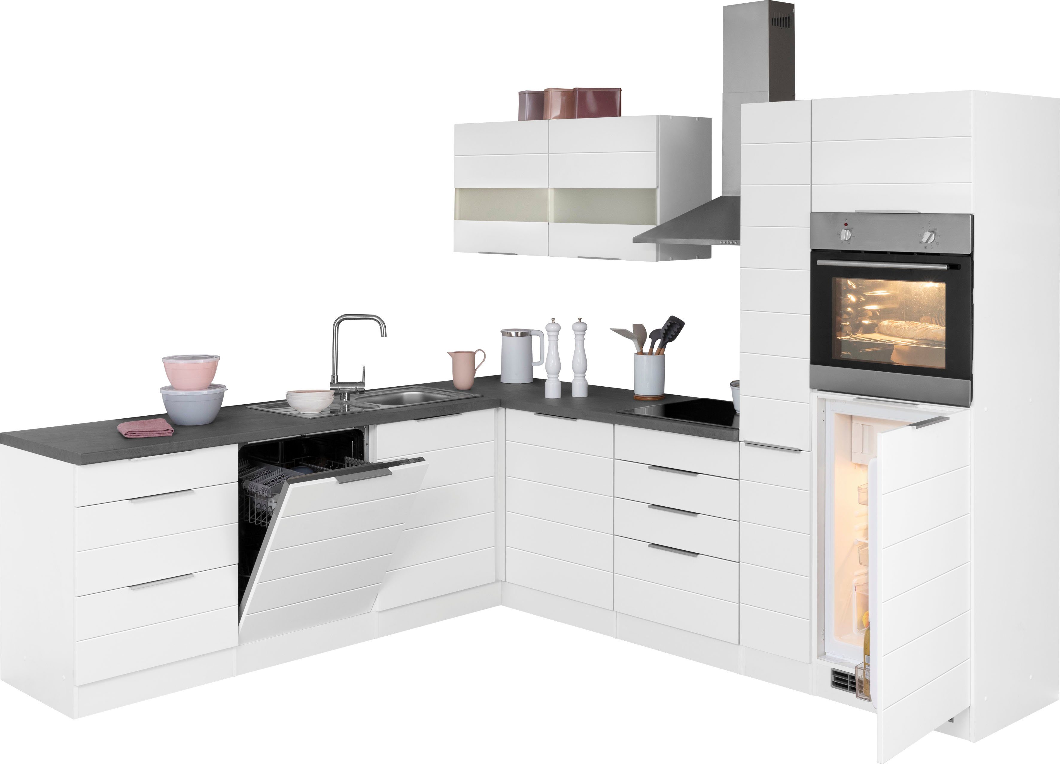HELD MÖBEL Küche Luhe, Stellbreite 240x270 cm, wahlweise mit oder ohne E-Geräten, MDF-Fronten