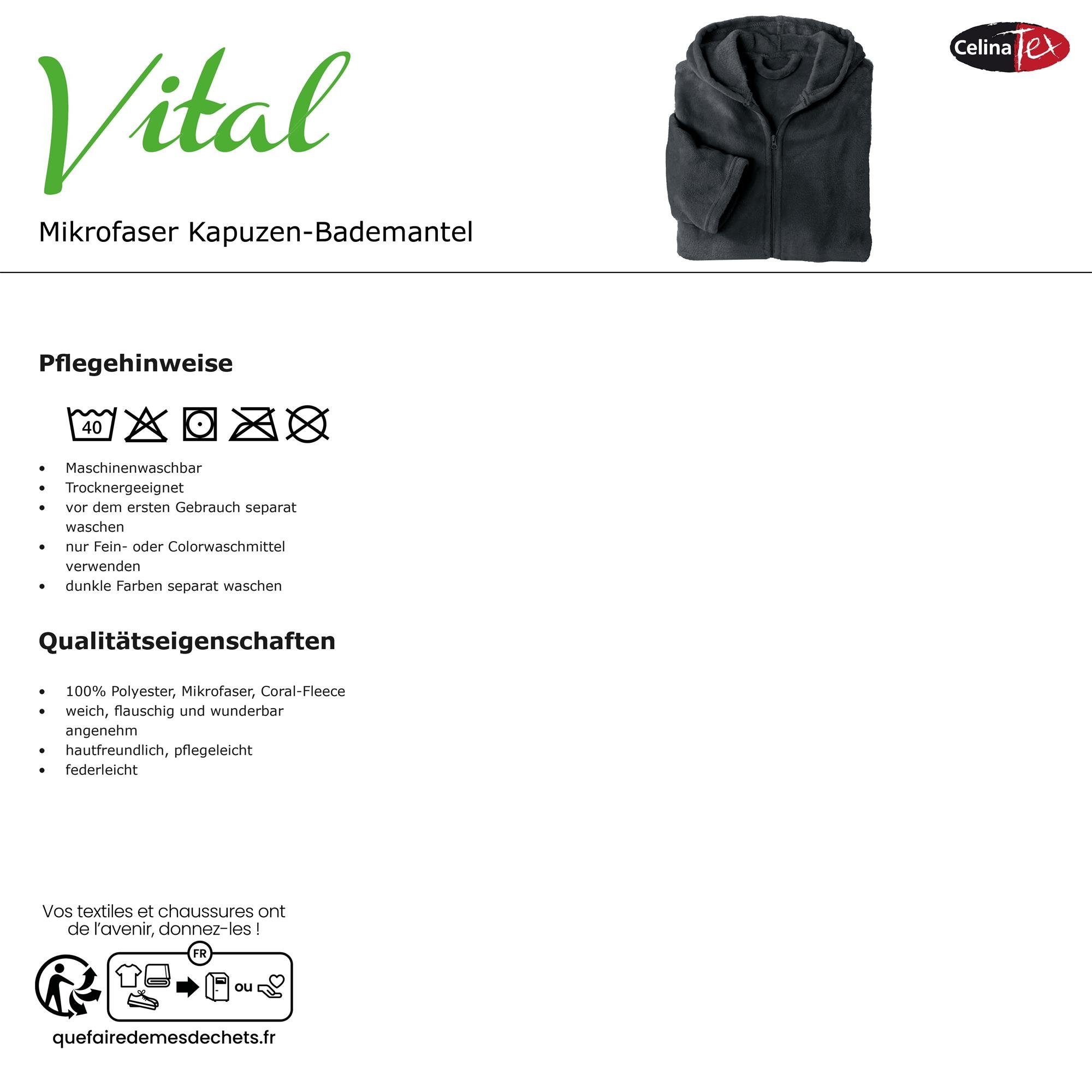 CelinaTex Bademantel Hausmantel Damen Flanell Kapuze Reißverschluss Vital XL schwarz, Polyester