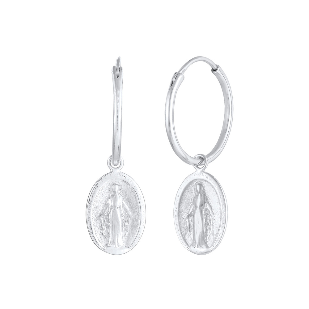 Elli Elli Boucles d'Oreilles Creolen Einhänger Marienbild Glaube 925 Silber Boucles d'oreilles