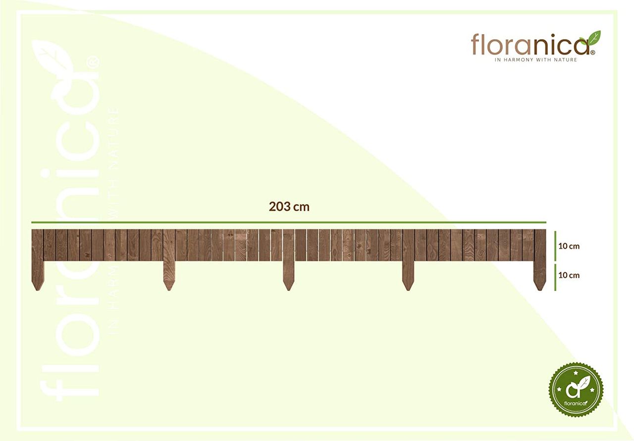 Pemicont Floranica Rollborder II Flexibler Holzzaun 203cm Höhe: 10cm Braun Imprägniert Kiefernholz Beeteinfassung Rasenkante Palisade Umzäunung für Obstgärten Beete Wege