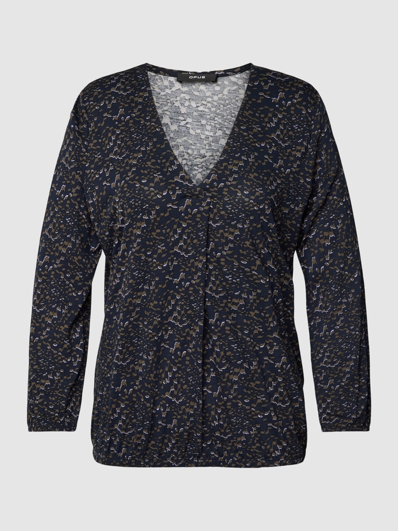 Bluse mit V-Ausschnitt Modell 'Sannah' in marineblau