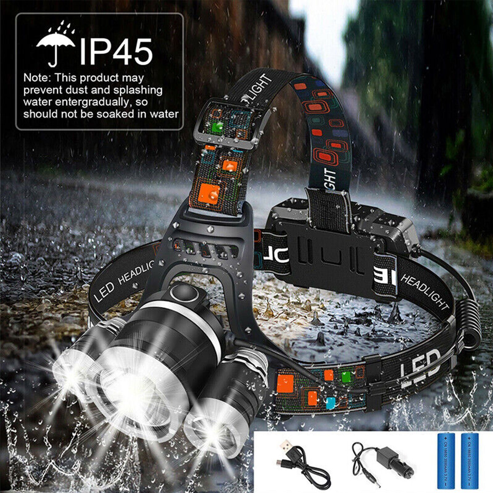 meeteu LED Stirnlampe LED Stirnlampe Wiederaufladbar, 150000LM Kopflampe (4 Lichtmodi Campinglampe, Notfalllampe,90°einstellbar, Mit Rot-Warnlicht, IPX4 Wasserdicht), für Camping,Angeln, Outdoor, Nacht-Joggen, Rettung, Wandern