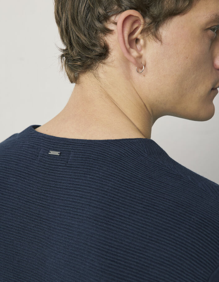 Pull marine à côtes Ottoman et col V Homme