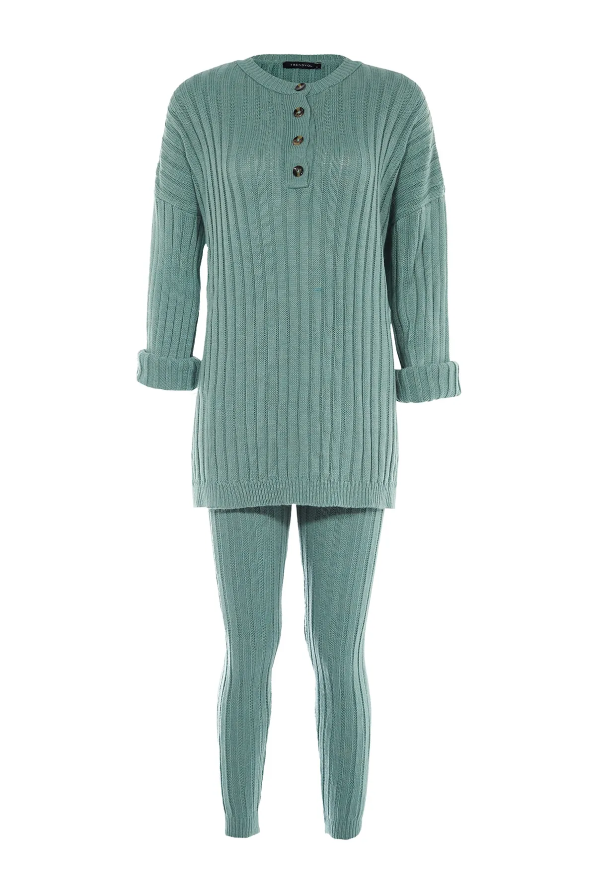 Trendyol Collection  Mintfarbenes Set aus gerippter Hose und Strickoberteil und -unterteil TWOAW22AU0039